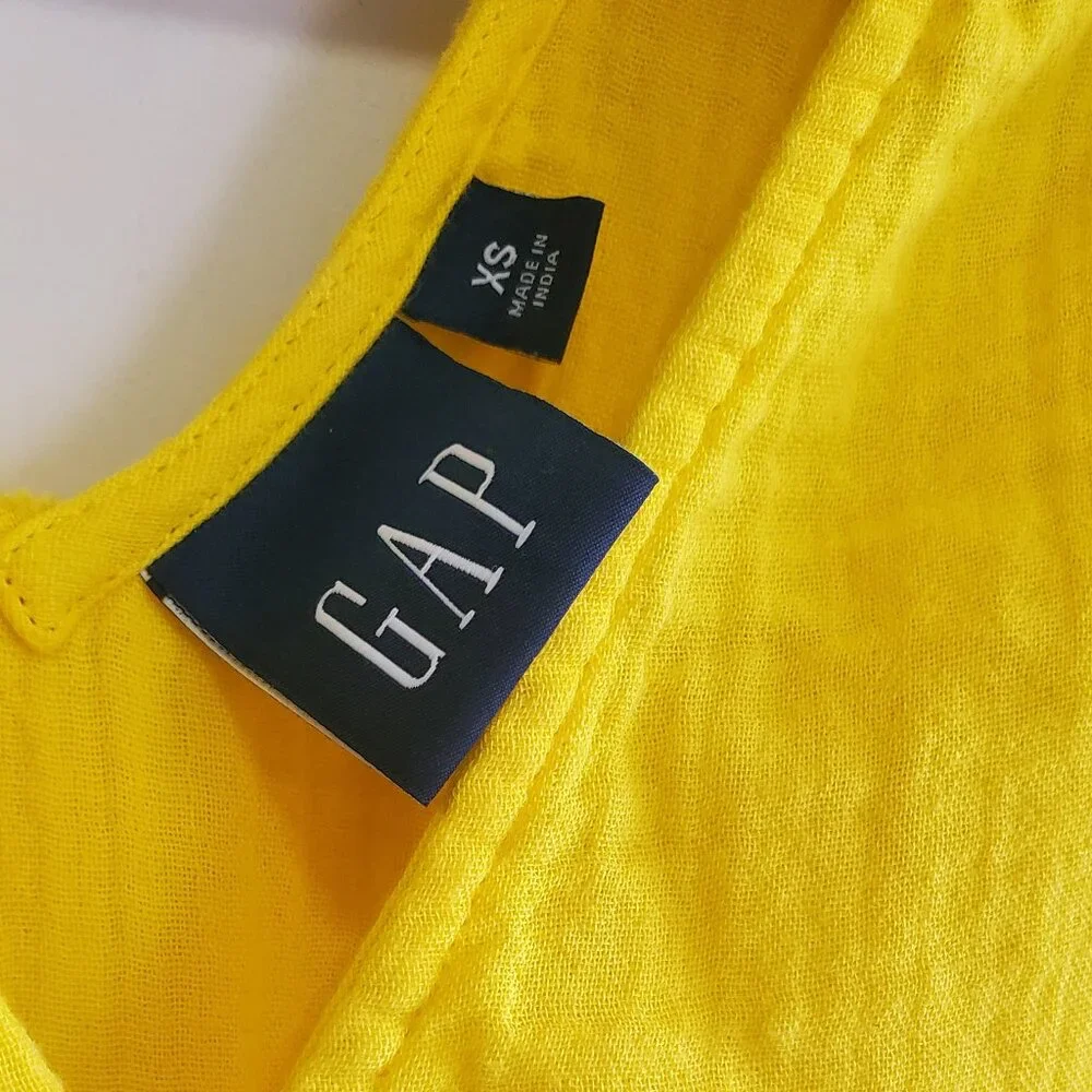 Brigth Yellow GAP crinkle gauze puff sleeved tiered mini dress size XS Festival - Picture 10 of 11